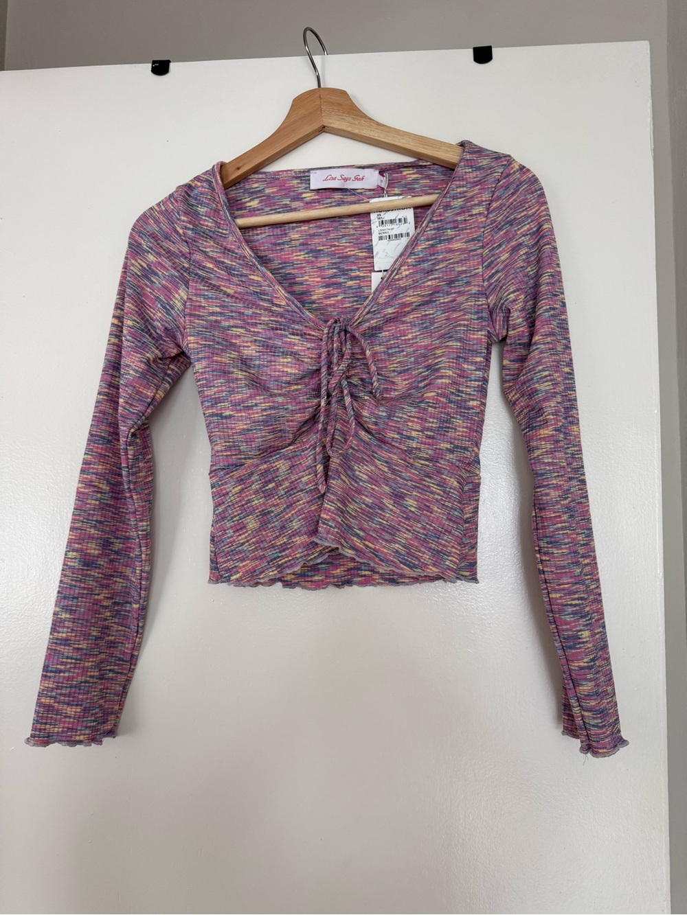 NWT Lisa Says Gah Berry Space Dye Ribbed Pastel Lotta Crop Top Long Sleeve